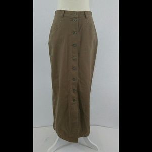 Christopher & Banks Long Tan Button Front Skirt